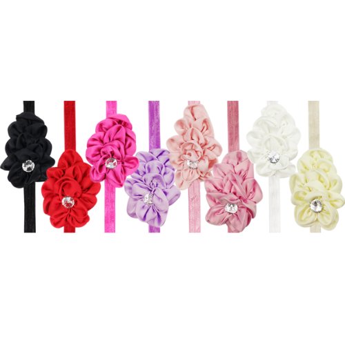 Kella Milla Set of 8 Bunched Satin Floral Baby Headbands