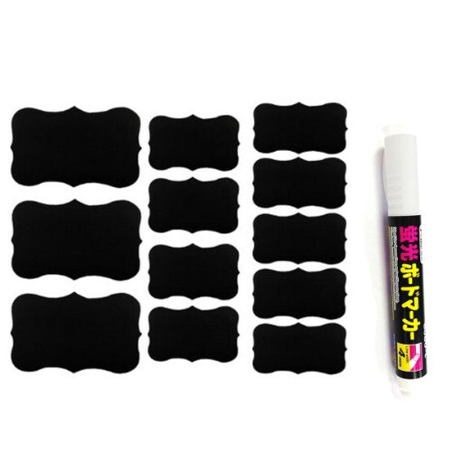 Wrapables Set of 24 Chalkboard Labels in Various Sizes - Fancy Rectangle With Chalk Pen