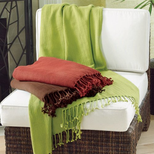 Solid Herringbone Fringed Throw - Chocolate