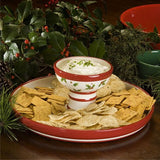Reversible Cake Plate / Chip & Dip - Christmas Mistletoe