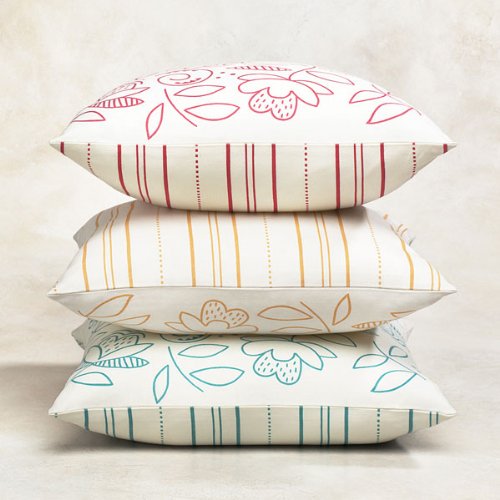 Flower & Stripe Cushion Covers - Yellow (pair of 2)