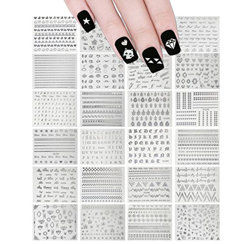 Number Nail Art Stickers 3 Sheets Black White Fluorescent Yellow