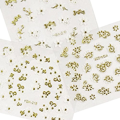 Wrapables 24 Sheets Gold & White Henna Nail Stickers Mandala Nail Stickers Vines Nail Art