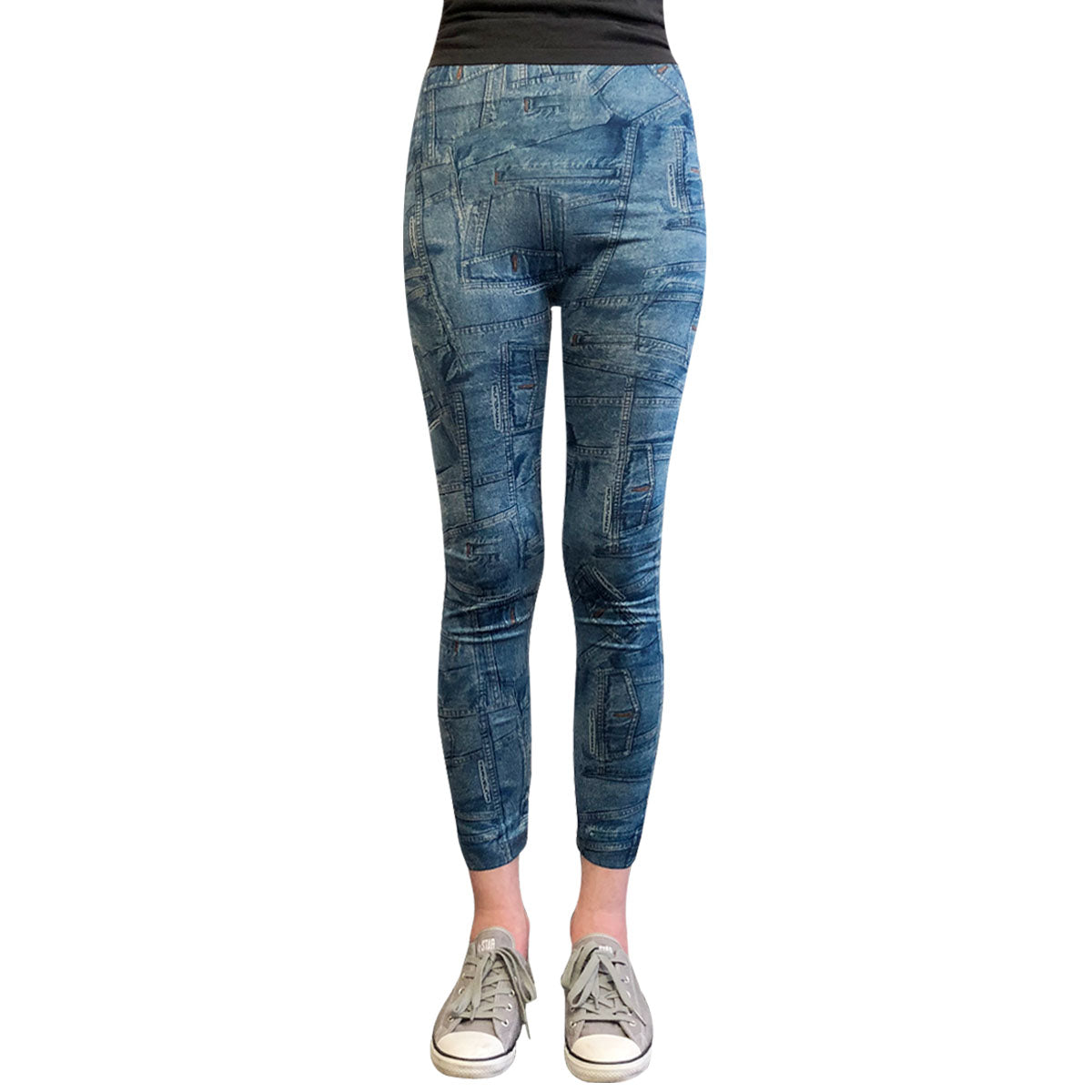 Wrapables Women's Faux Denim Jeans Print Leggings