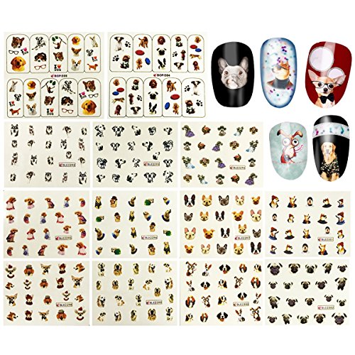 Wrapables 288 Dog Water Slide Nail Art Nail Decals Dog Water Transfer Nail Decals (13 sheets)