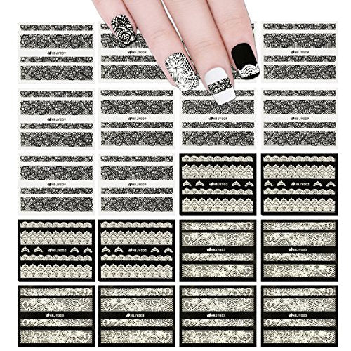 Wrapables Black & White Lace Nail Stickers Fashionable 3D Nail Art (20 sheets)