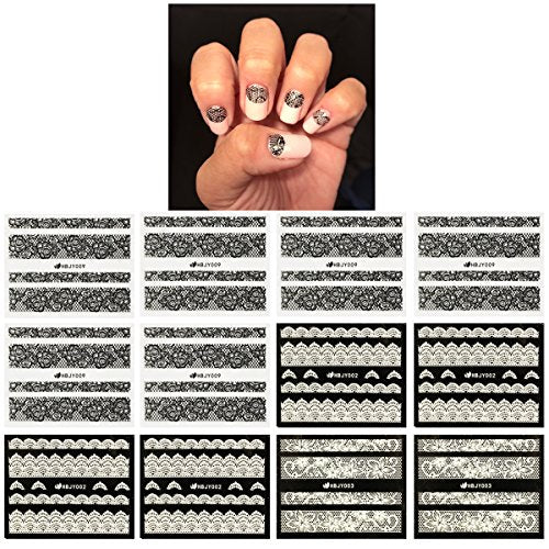Wrapables Black & White Lace Nail Stickers Fashionable 3D Nail Art (20 sheets)