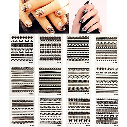 Wrapables Black Lace Nail Stickers Nail Art Lace Nail Decals, Random Mix (set of 30)