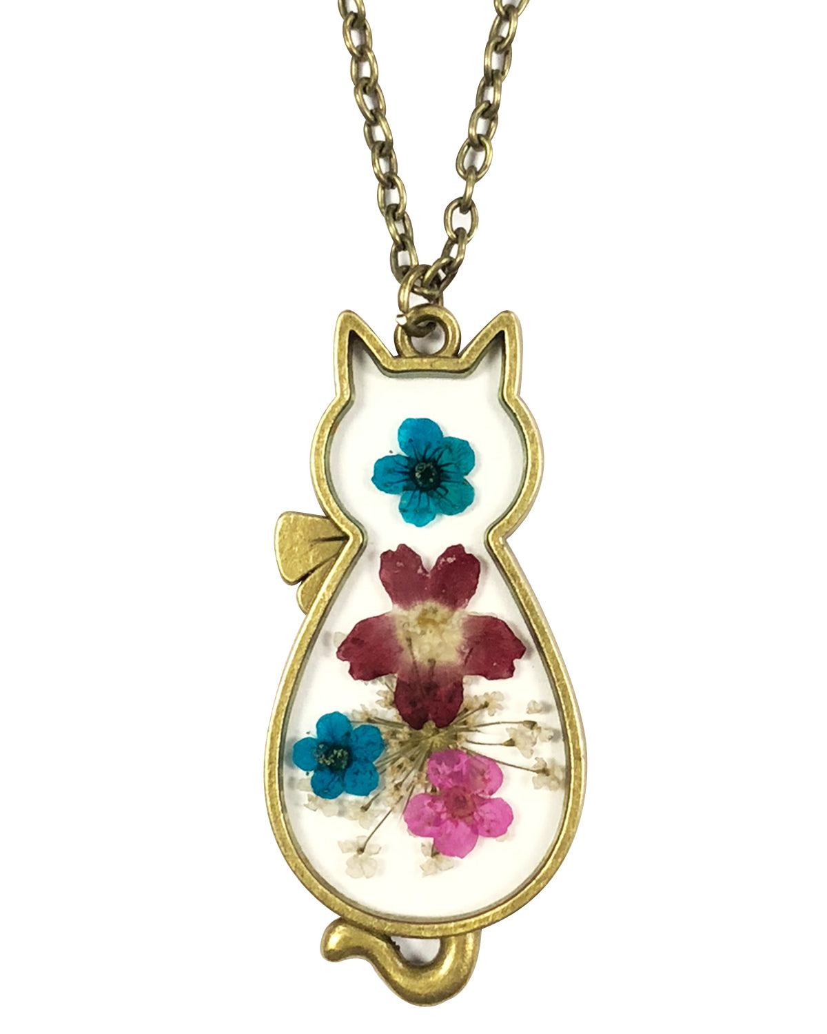 Wrapables Dry Flower Cat Pendant Necklace