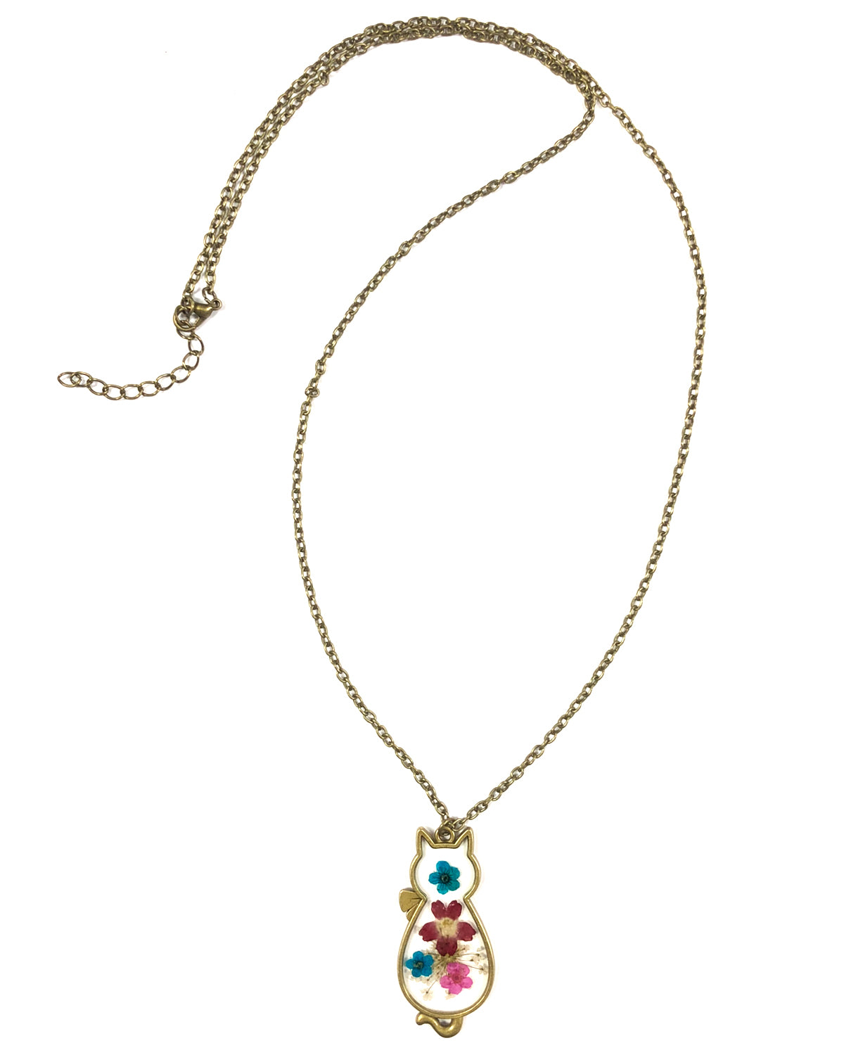 Wrapables Dry Flower Cat Pendant Necklace