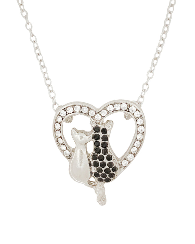 Wrapables Black and White Cat Lovers Heart Pendant Necklace