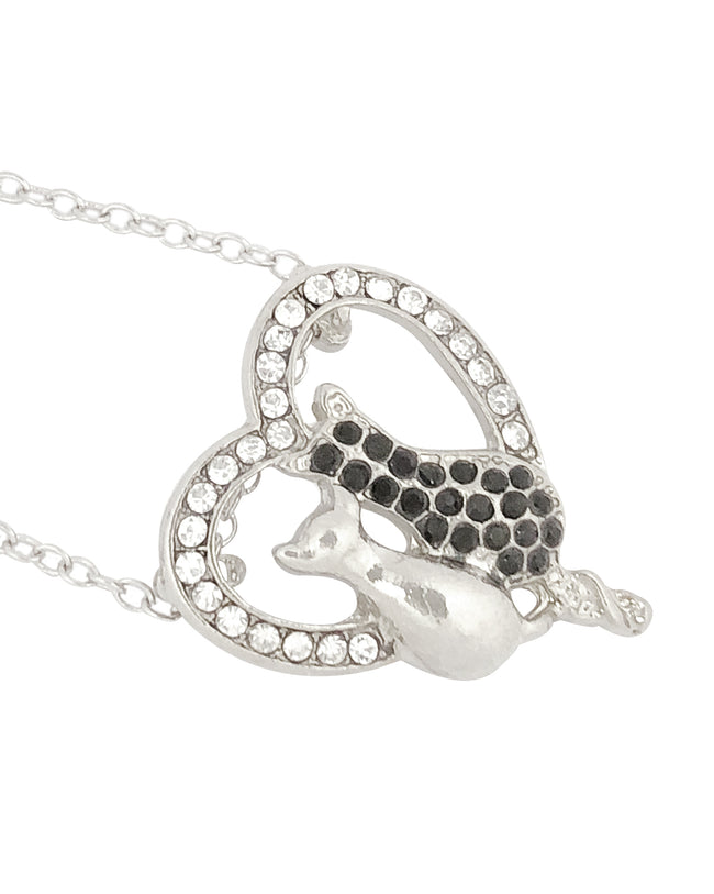Wrapables Black and White Cat Lovers Heart Pendant Necklace