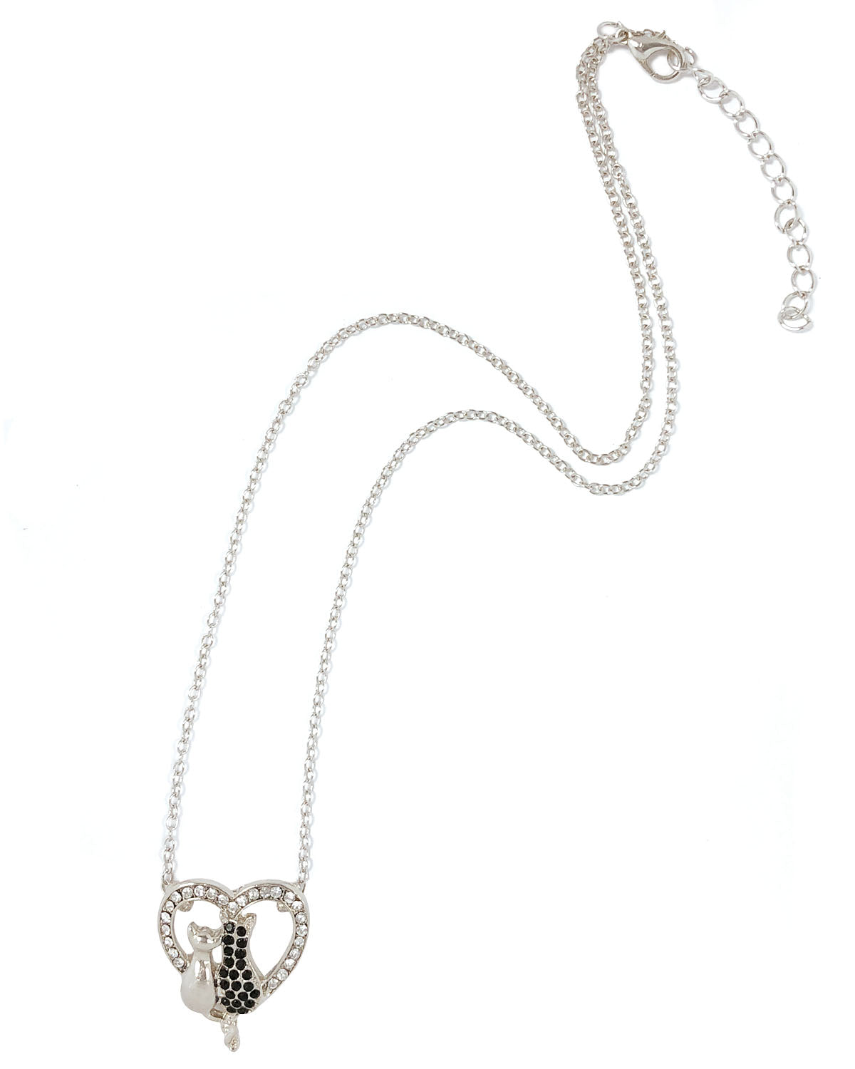 Wrapables Black and White Cat Lovers Heart Pendant Necklace