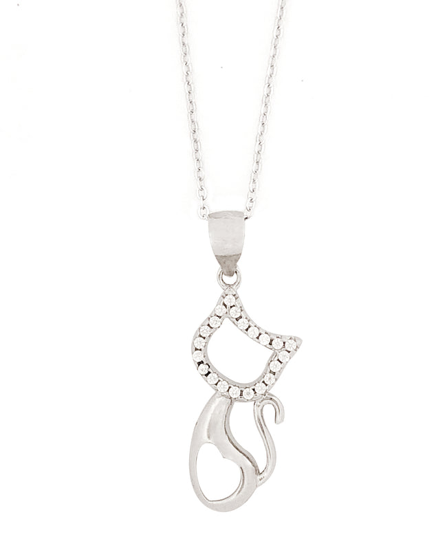 Wrapables 925 Sterling Silver Plated Cat Necklace with Crystals