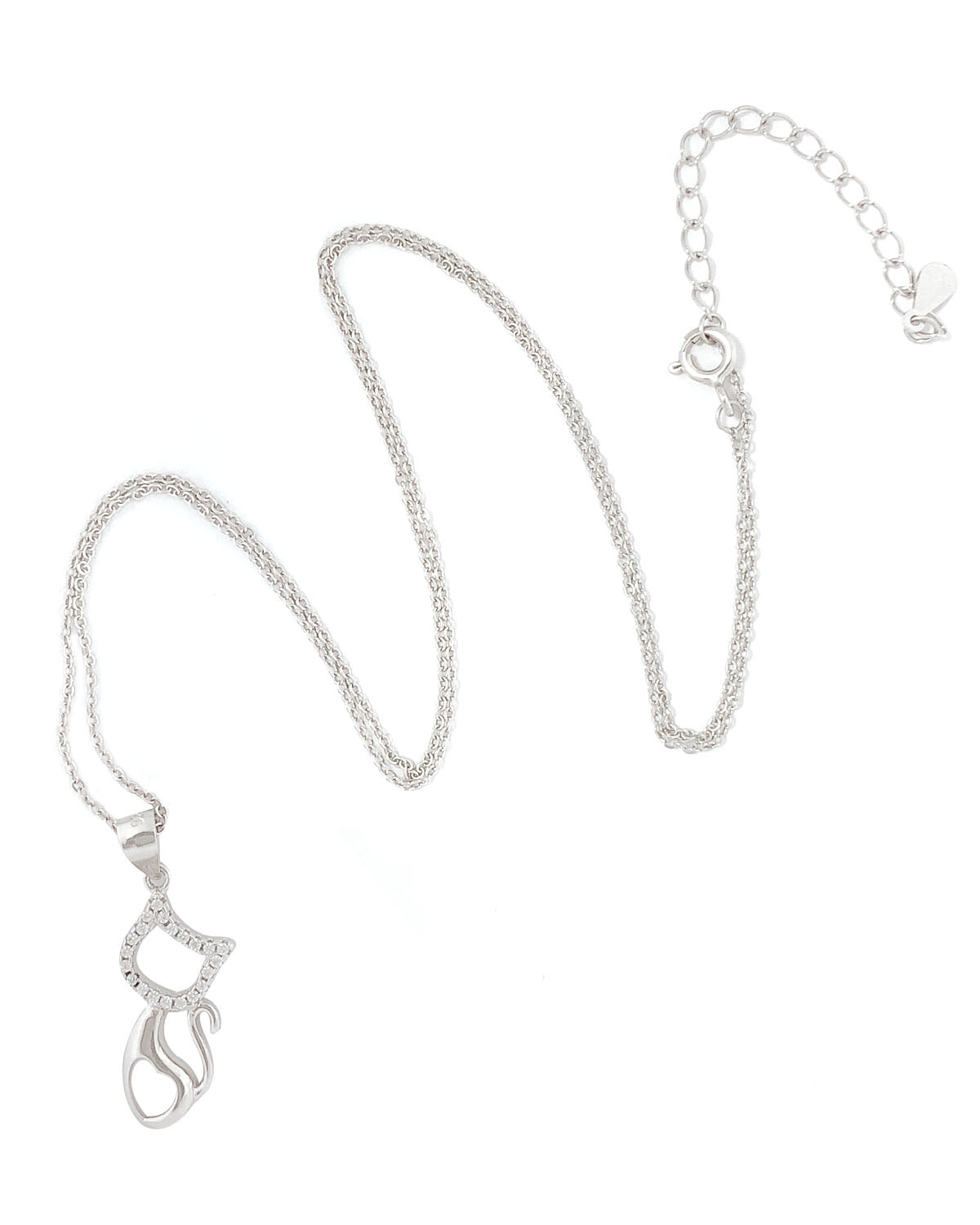 Wrapables 925 Sterling Silver Plated Cat Necklace with Crystals