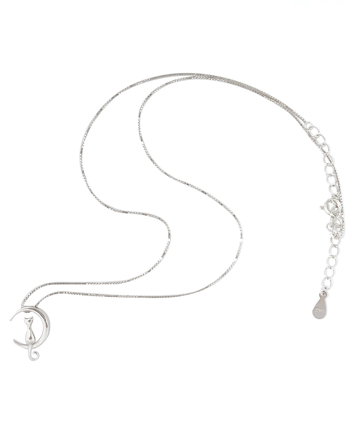 Wrapables 925 Sterling Silver Plated Cat and Moon Pendant Necklace