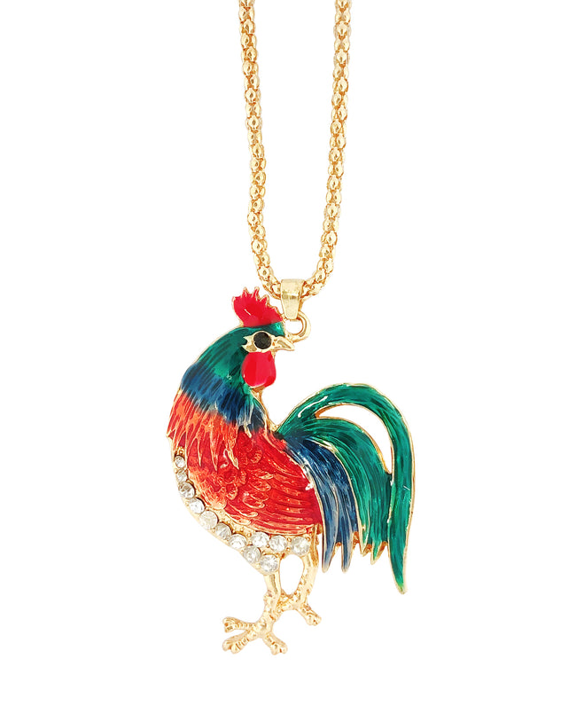 Wrapables Vibrant Rooster Necklace with Rhinestones