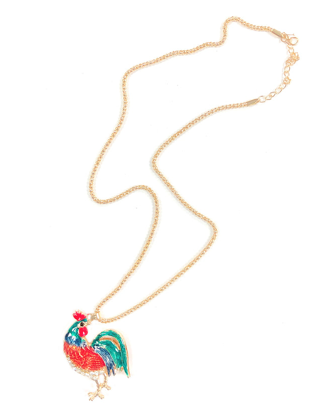 Wrapables Vibrant Rooster Necklace with Rhinestones