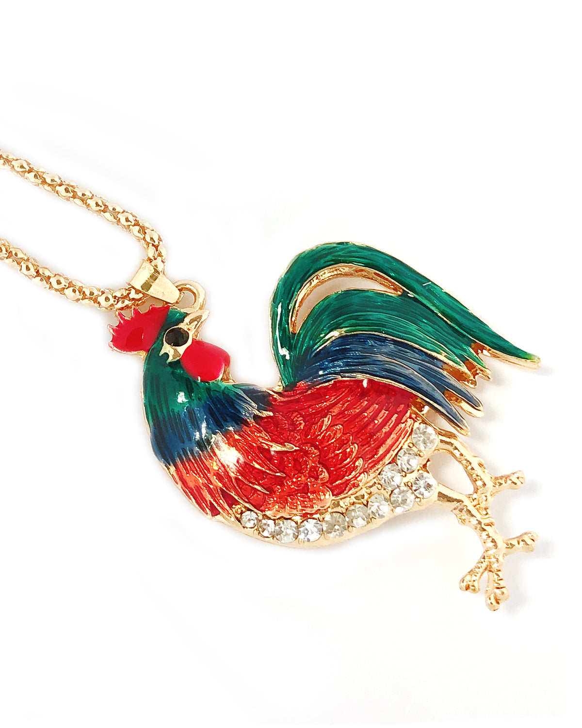 Wrapables Vibrant Rooster Necklace with Rhinestones