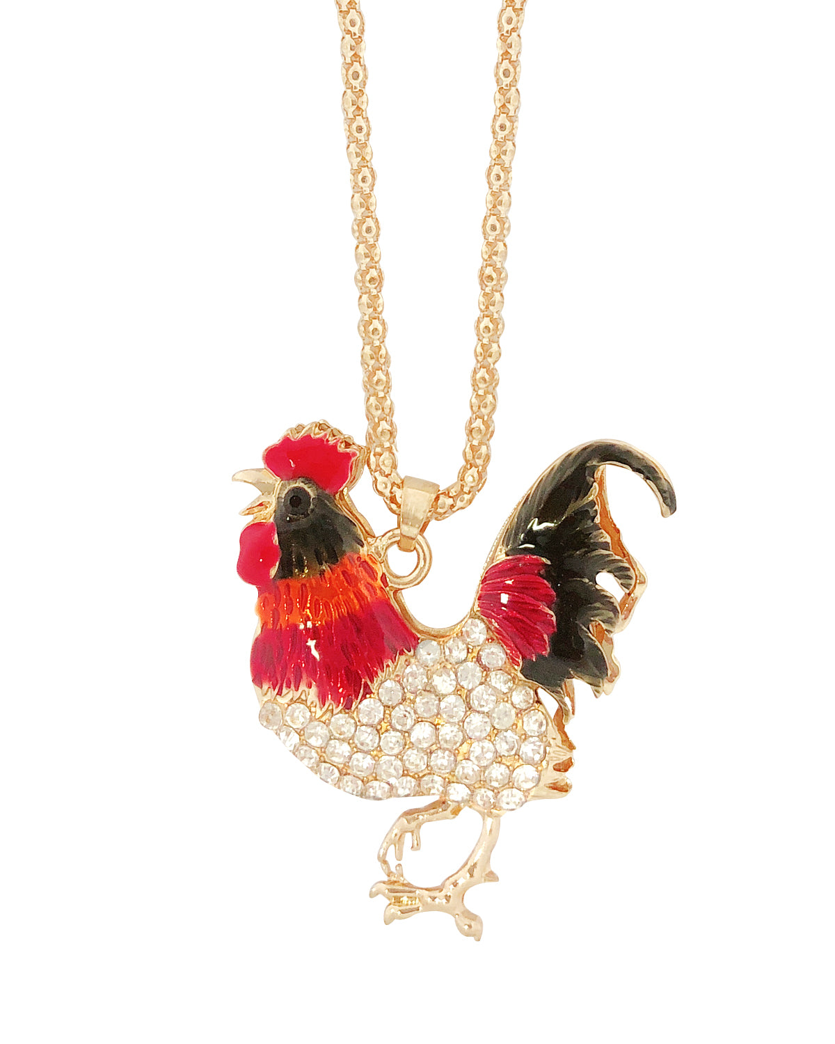 Wrapables Vibrant Rooster Necklace with Rhinestones