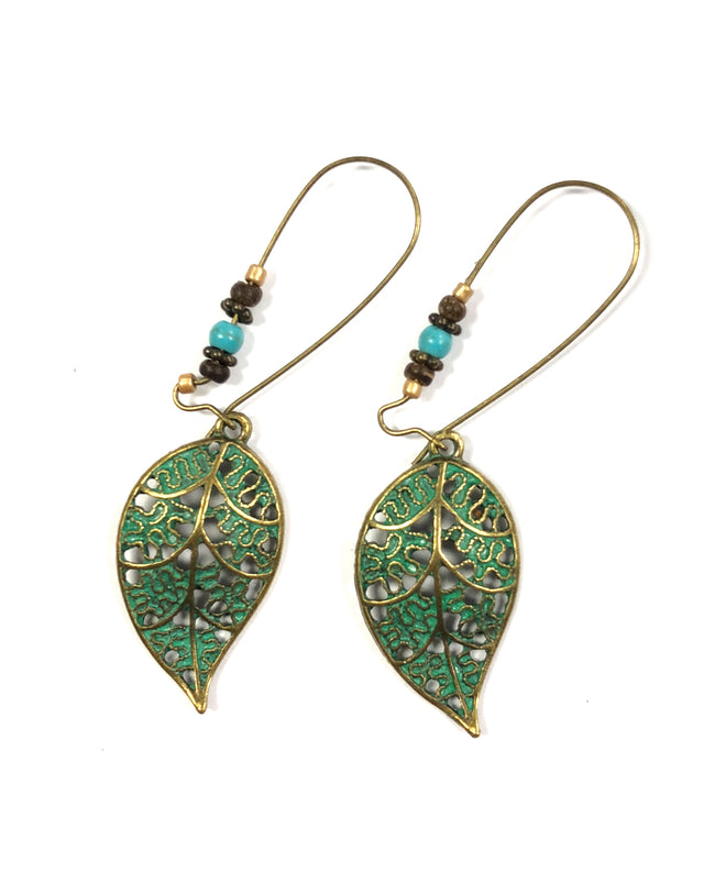 Wrapables Vintage Green Leaf Dangle Earrings