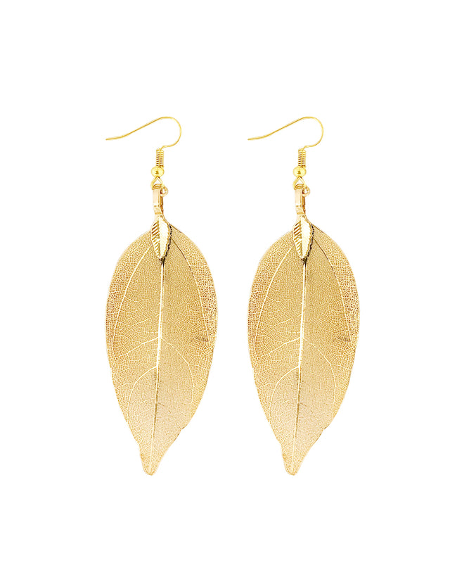 Wrapables Gold Plated Lightweight Filigree Long Leaf Earrings