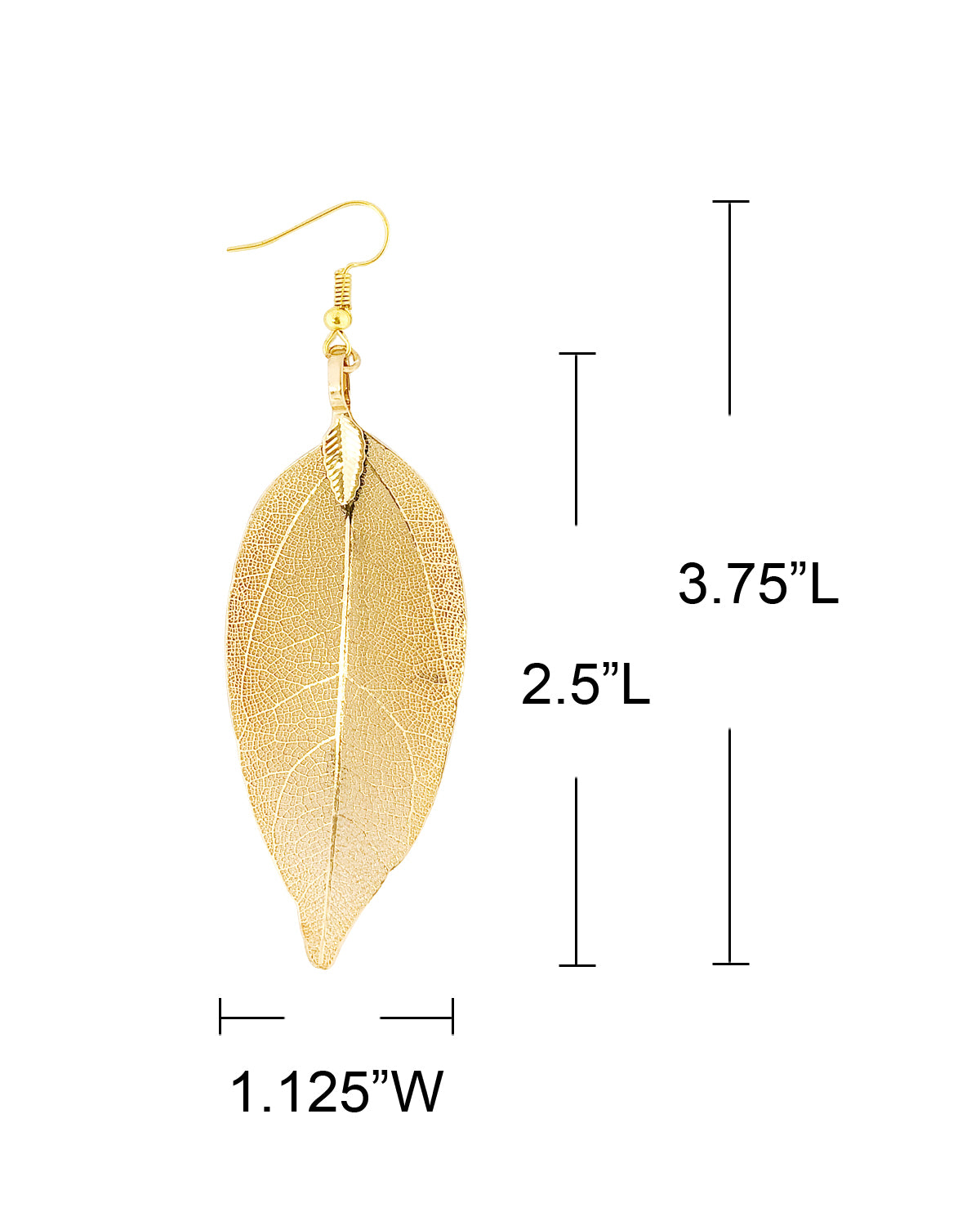 Wrapables Gold Plated Lightweight Filigree Long Leaf Earrings