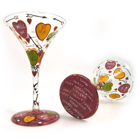 Love Candy Hearts Martini Glass