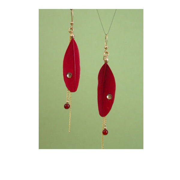 Ruby Duck Feather Earrings
