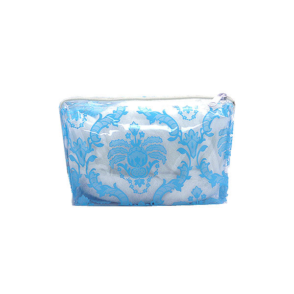 Damask Vinyl Cosmetic Bag - Blue Small