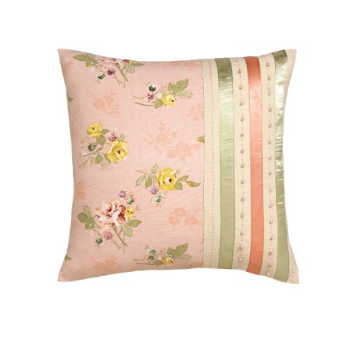 Vintage Blossoms & Ribbon Trim Cushion Cover