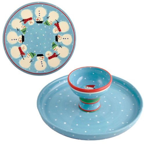 Reversible Cake Plate / Chip & Dip - Snowman