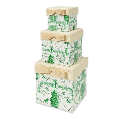 Nested Stacking Boxes (set of 3) - Green Toile
