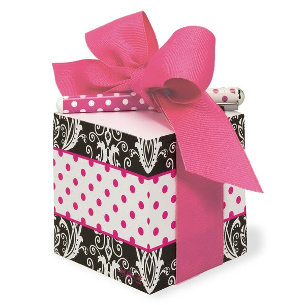 Writer's Block Note Cube & Pen Set - Damask Dots
