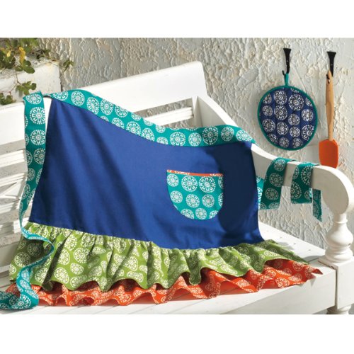 Azure Demi Apron w/ Ruffles & Potholder Set