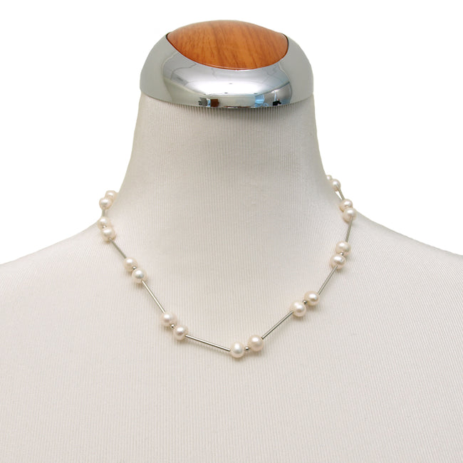 Faux Pearl Tin Cup Necklace
