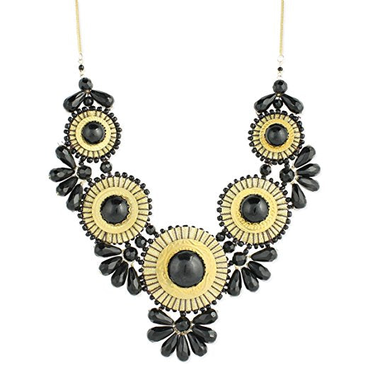 Zad Black Beaded Medallion Bib Necklace 24"-26"