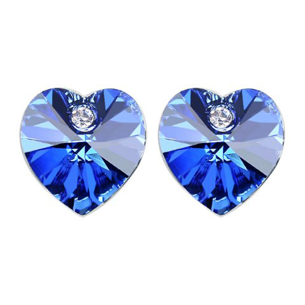 Royal Blue Crystal Heart Gold Plated Stud Earrings