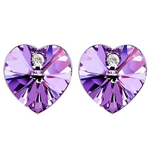 Purple Crystal Heart Gold Plated Stud Earrings