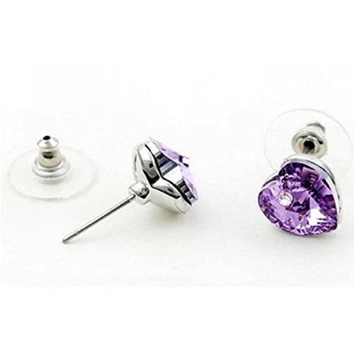 Purple Crystal Heart Gold Plated Stud Earrings
