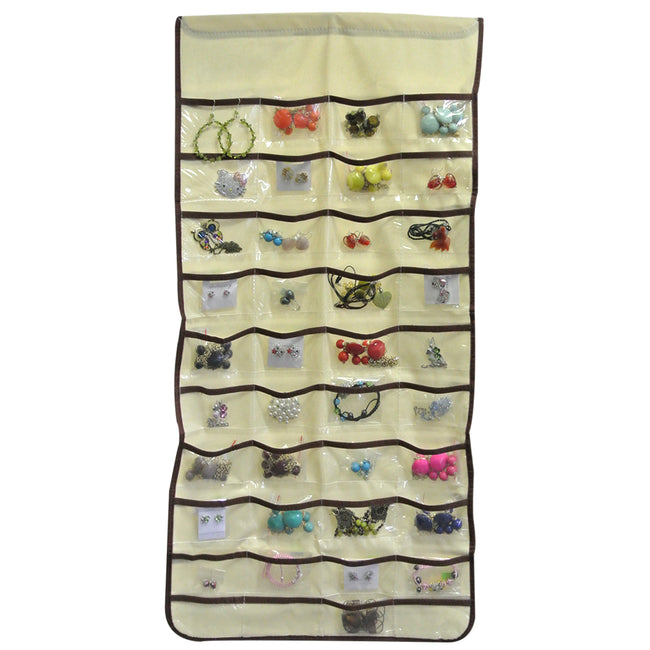 80 Pocket Hanging Jewelry Organizer + Large Burgundy Silk Embroidered Jewelry Roll