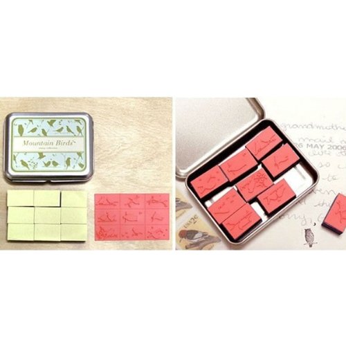 Rubber Stamp Set in Gift Tin, 9pc set + 1 ink pen