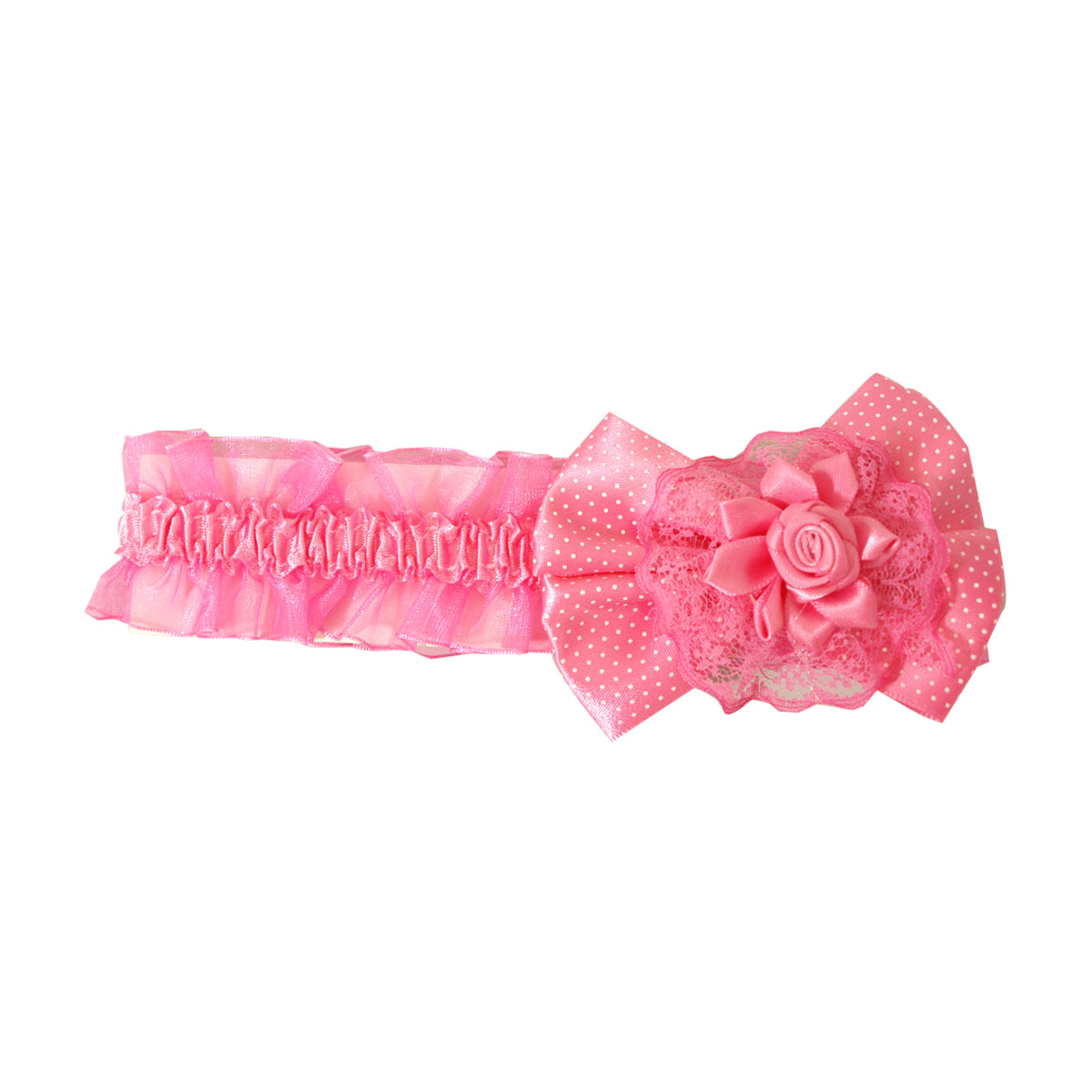Rose and Lace Bow Baby Headband with Ruffles