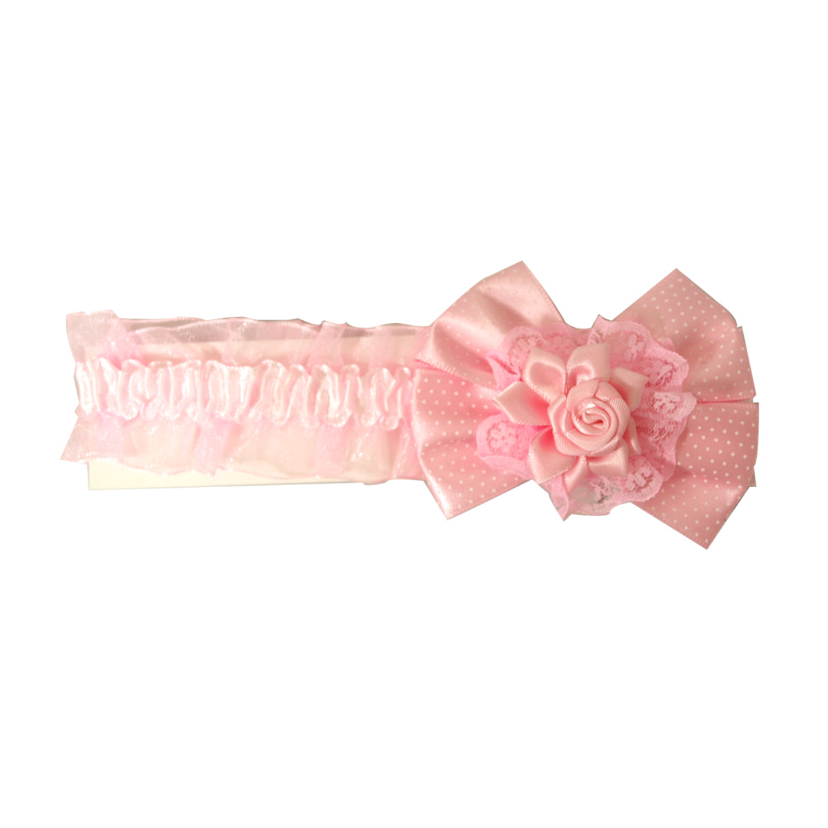 Rose and Lace Bow Baby Headband with Ruffles