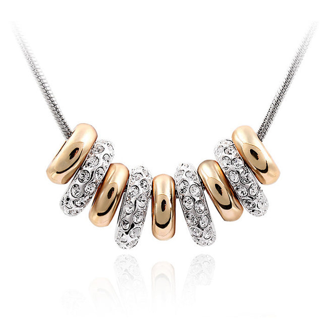 Yellow and White Gold Plated 9 Ring Necklace with CZ Rhinestones
