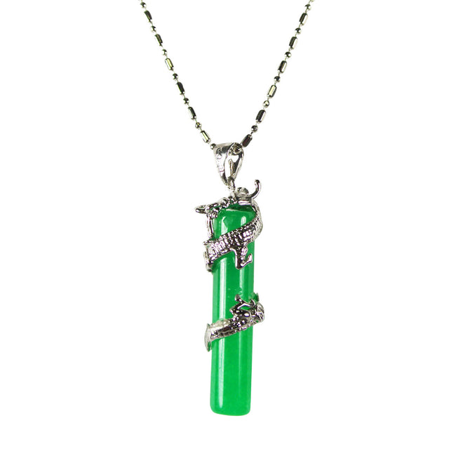 Aventurine Quartz Spiraling Dragon Pendant Necklace