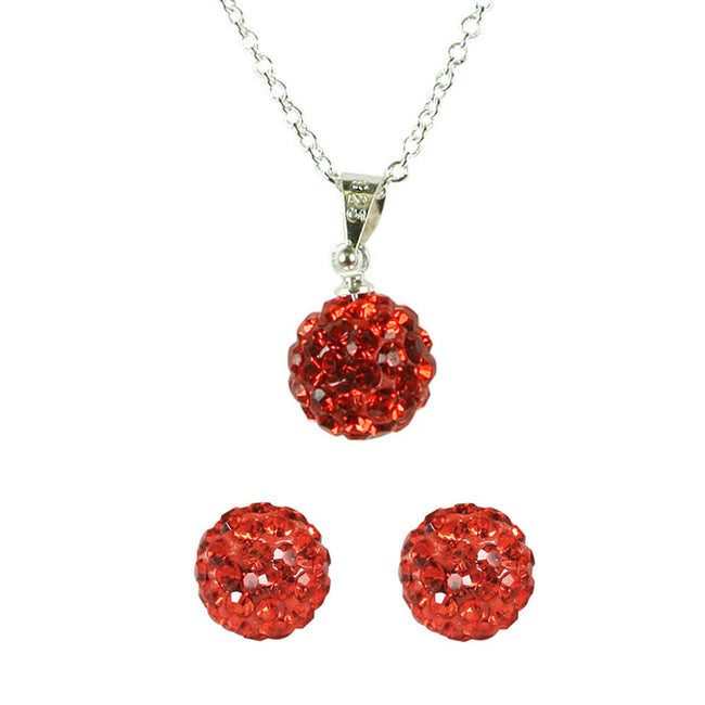 Crystal Disco Ball Pendant Necklace and Stud Earrings Jewelry Set