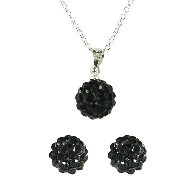 Crystal Disco Ball Pendant Necklace and Stud Earrings Jewelry Set