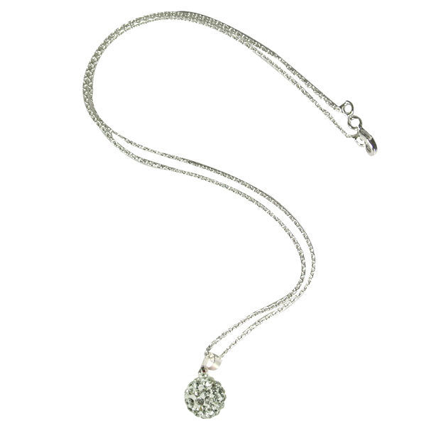 Crystal Disco Ball Pendant Necklace and Stud Earrings Jewelry Set, Silver