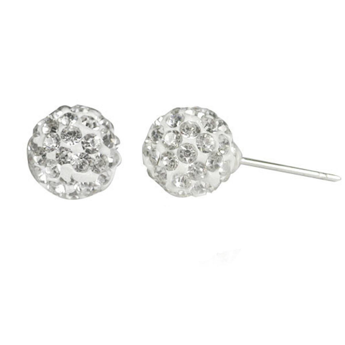 Crystal Disco Ball Pendant Necklace and Stud Earrings Jewelry Set, Silver